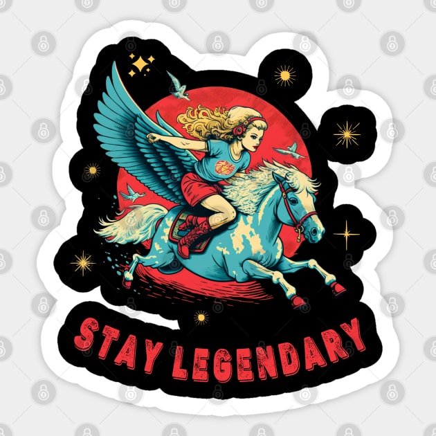 Stay Legendary - Retro Pegasus Magical Creature Flying Horse Sticker by RetroZin